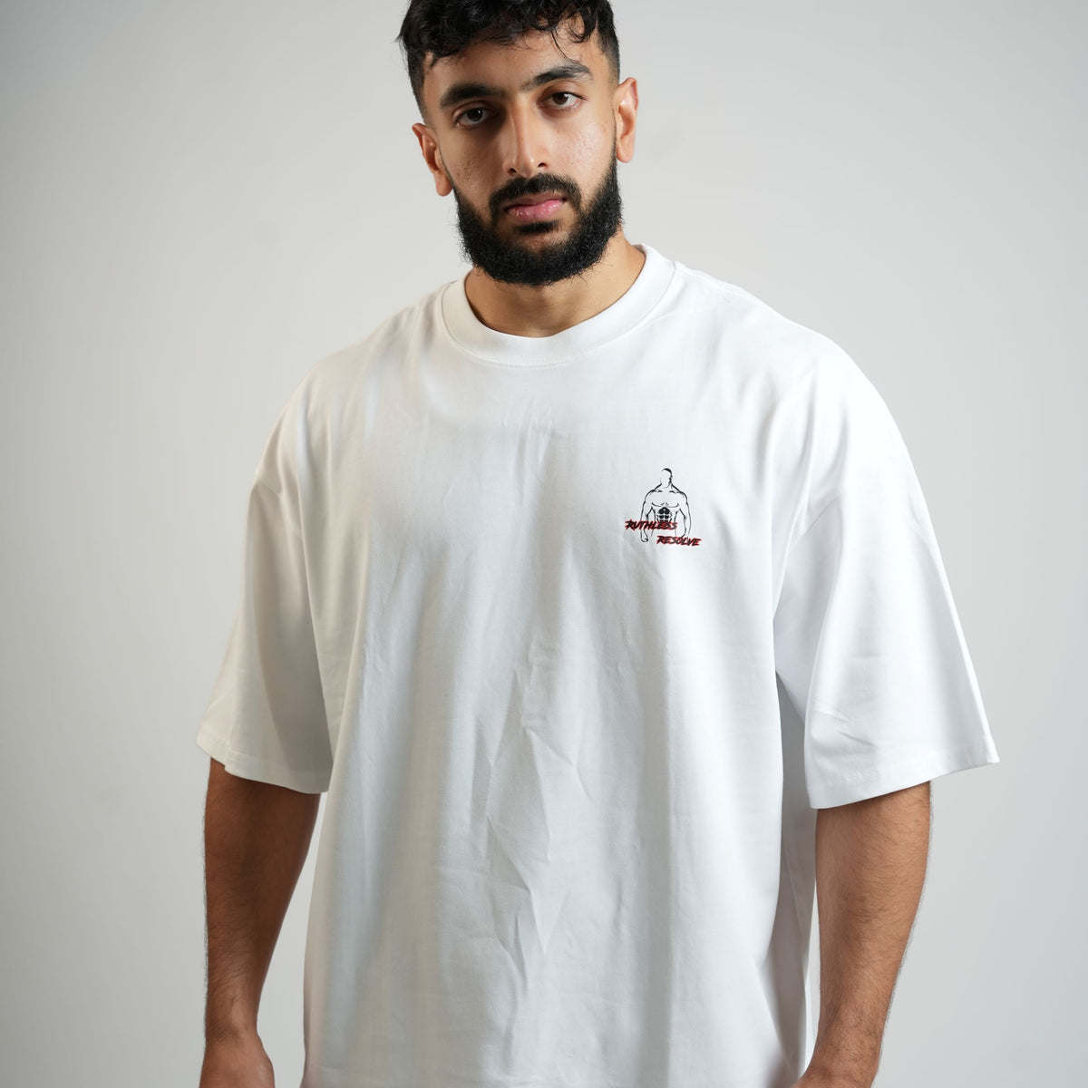 Oversized Branded Tee White – Ruthless Resolve