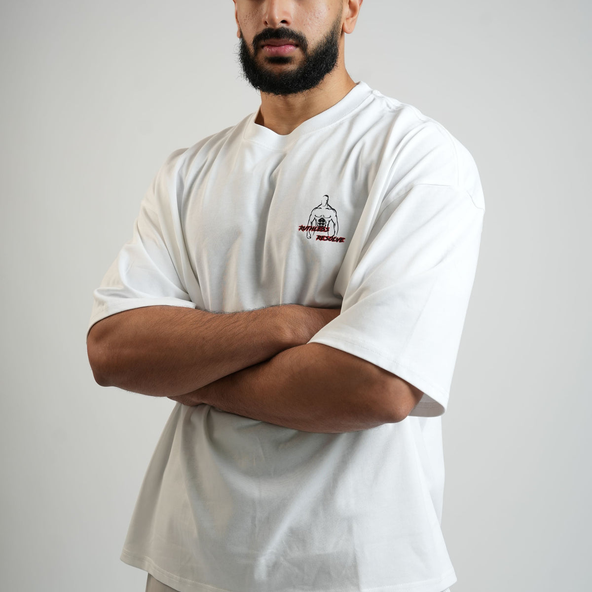 Oversized Branded Tee White – Ruthless Resolve